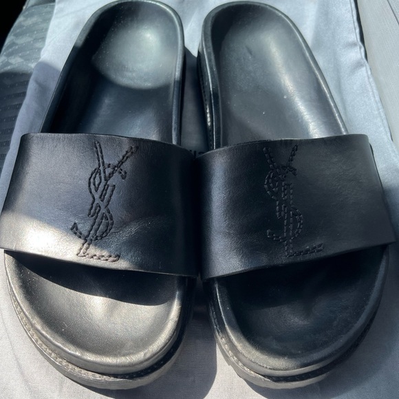 Yves Saint Laurent Black Logo Slide Sandals - WOMENS - Picture 1 of 4
